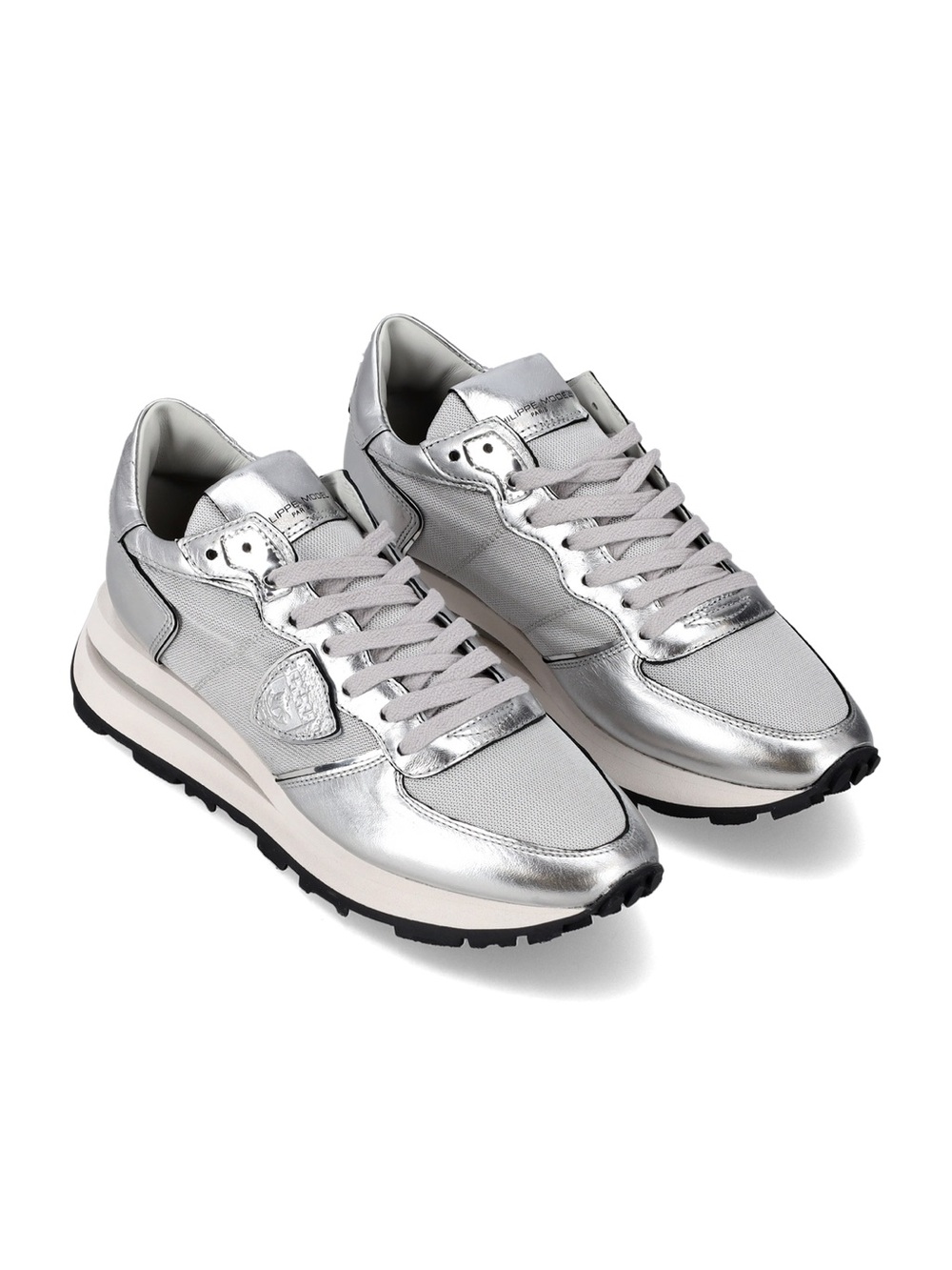 Philippe Model Tropez Haute Low-Top Sneakers in Silver Leather, size 38